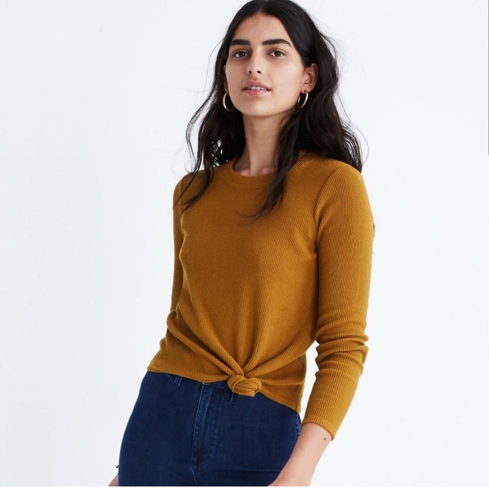 Madewell Women’s Texture & Thread Jacquard Knot-Front Top mustard yellow medium